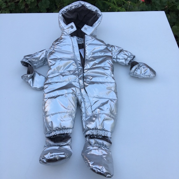 Gymboree Other - Gymboree Infant Baby Newborn 0 Mths Bunting Silver One Piece Puffer Snowsuit New